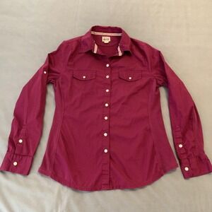 Converse One Star Shirt Womens Large Purple Button Front Long Sleeve Stretch Top